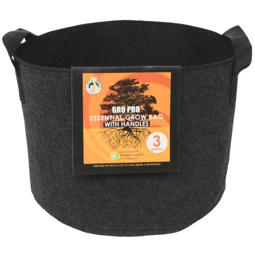 Gro Pro Essential Round Fabric Pot w/ Handles (Black)